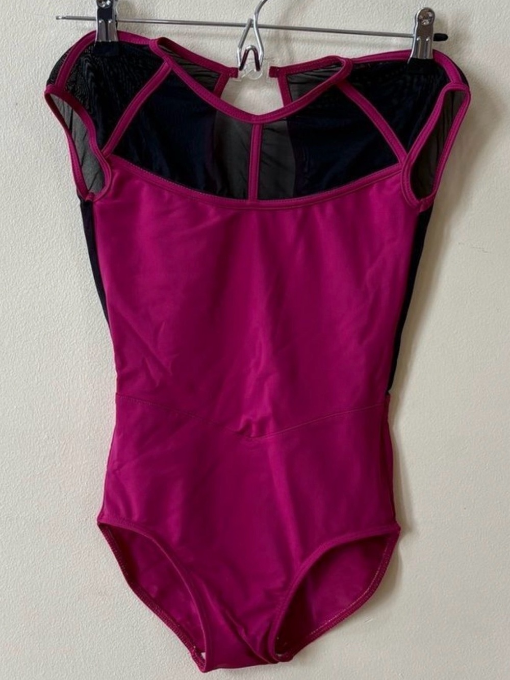 Girls' Magenta Dance Leotard with Black Mesh Back